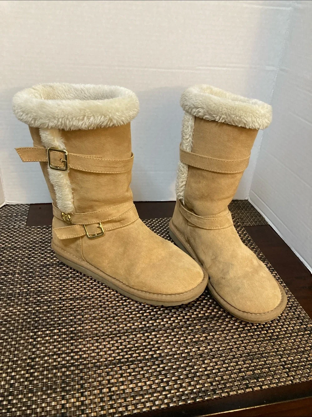 Michael Kors Shyla Tan Suede Shearling Lined Women's Boots - Cozy Winter Style,